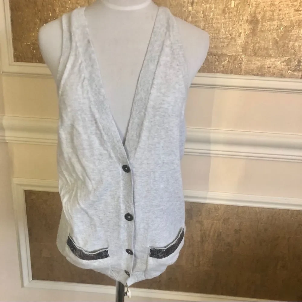 Hollister gray sweater vest with sequin pockets M